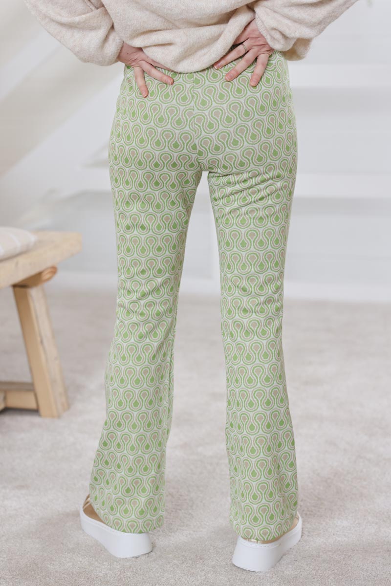 Pantalon patte d'eph imprime seventies vert H042 (1)