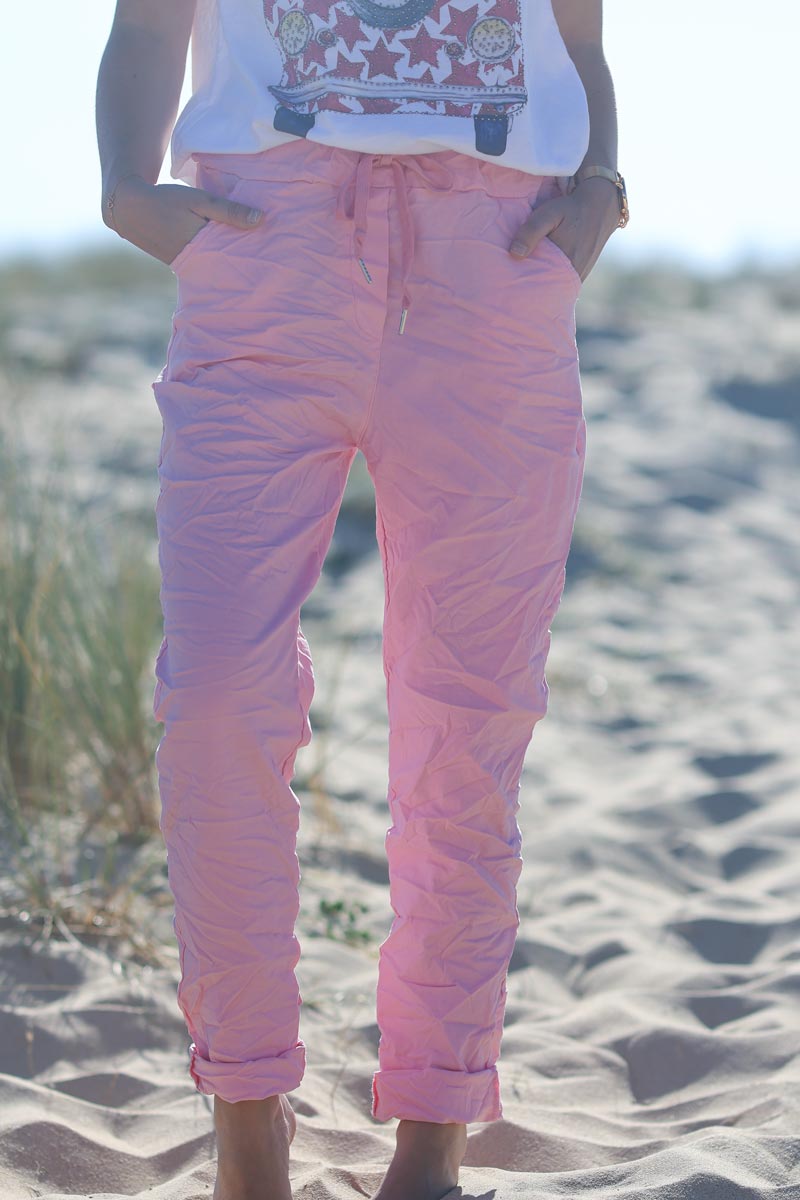 Pantalón elástico confort rosa con cinturilla elástica