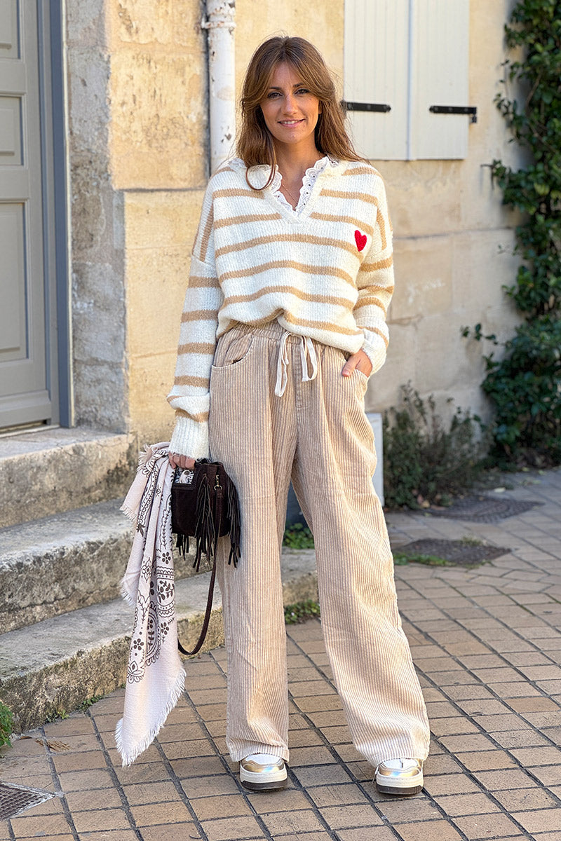 Beige Pull-On Corduroy Pants