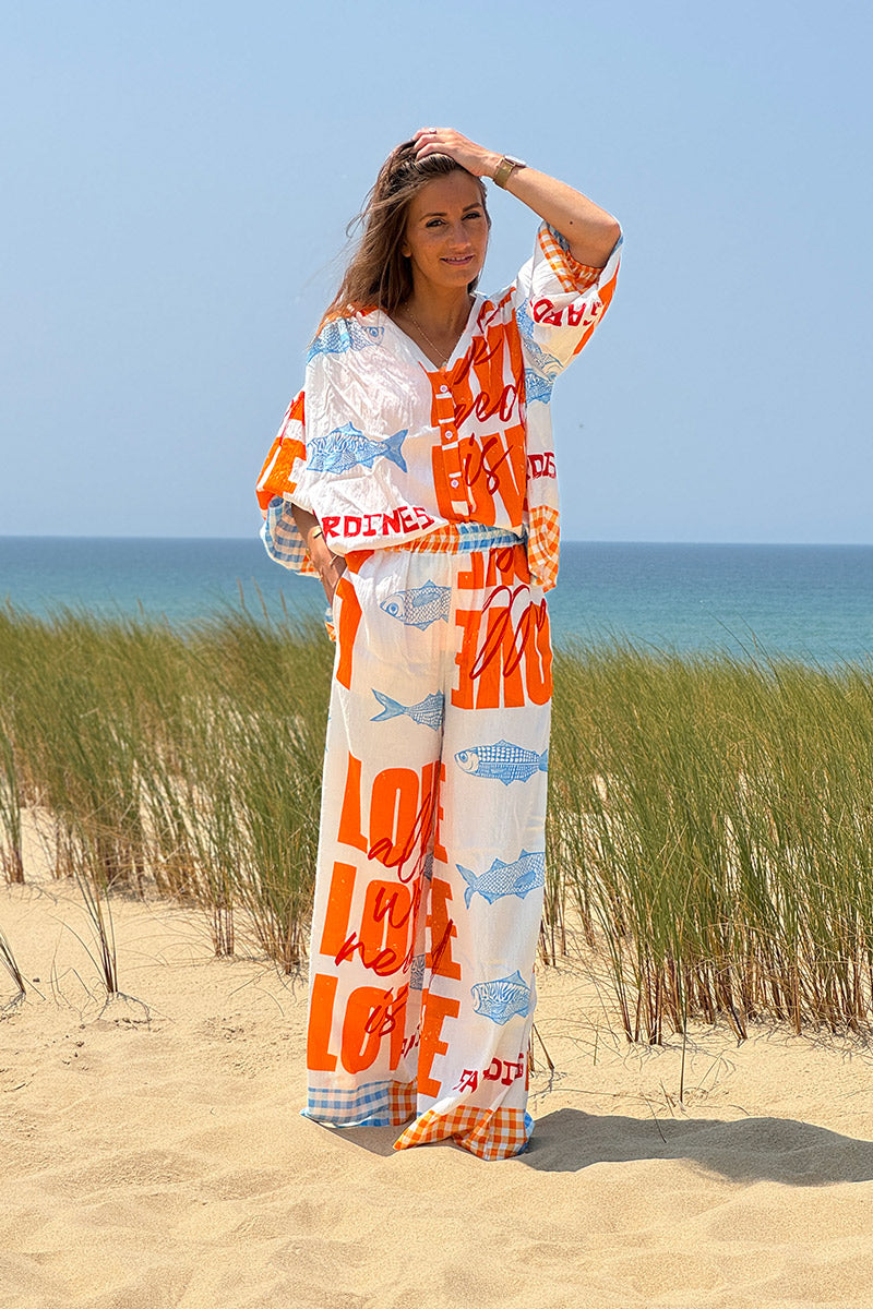 Orange “All We Need is Love” Pull-On Pants
