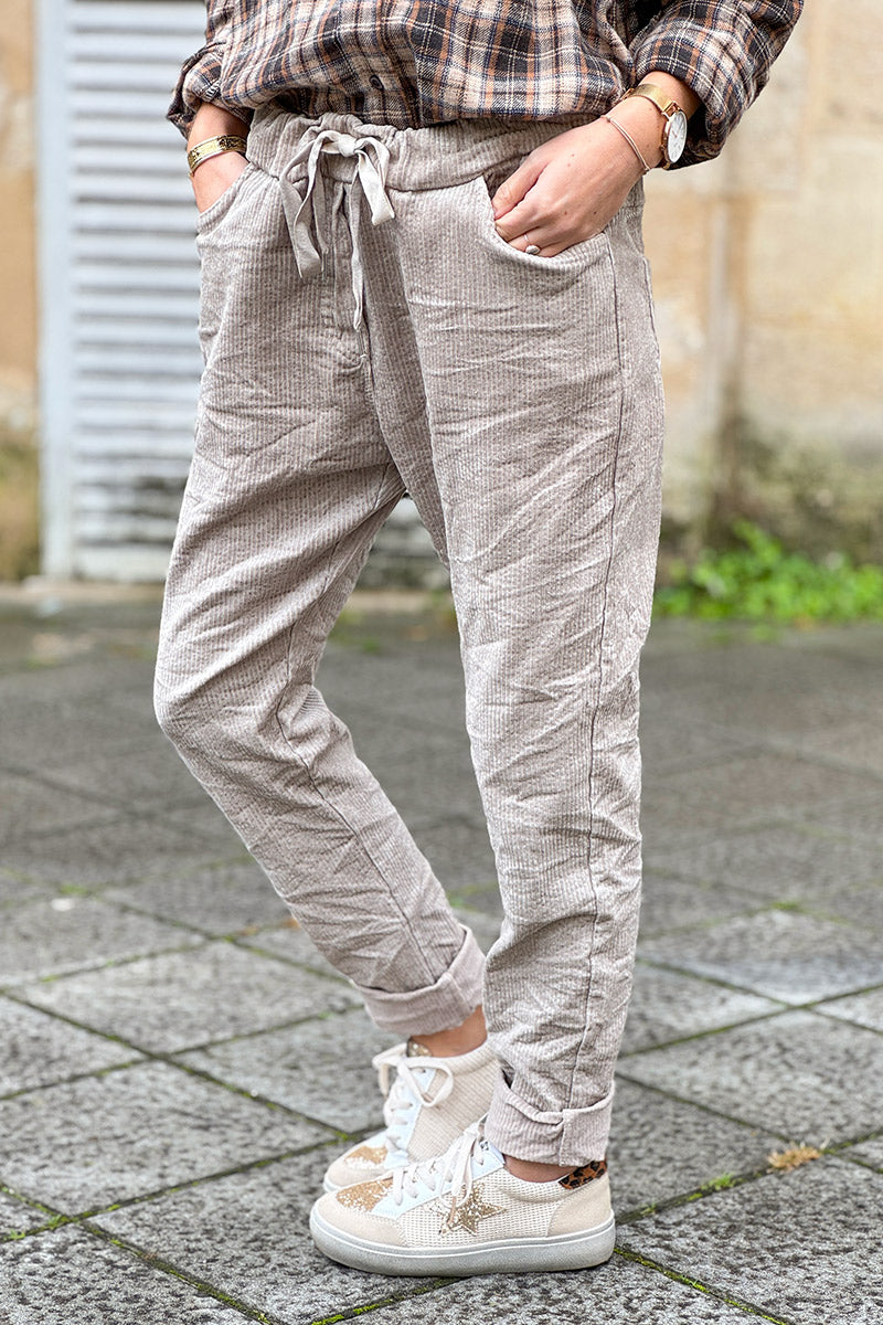 Beige Corduroy Pull-On Pants