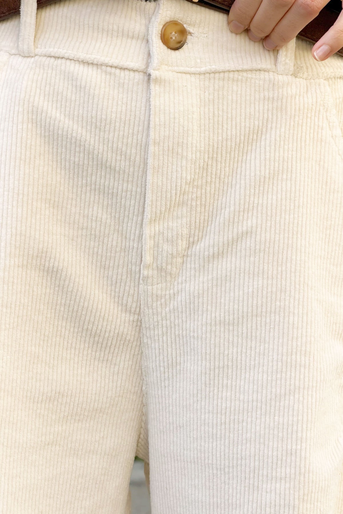 Cream Corduroy Wide Leg Jeans
