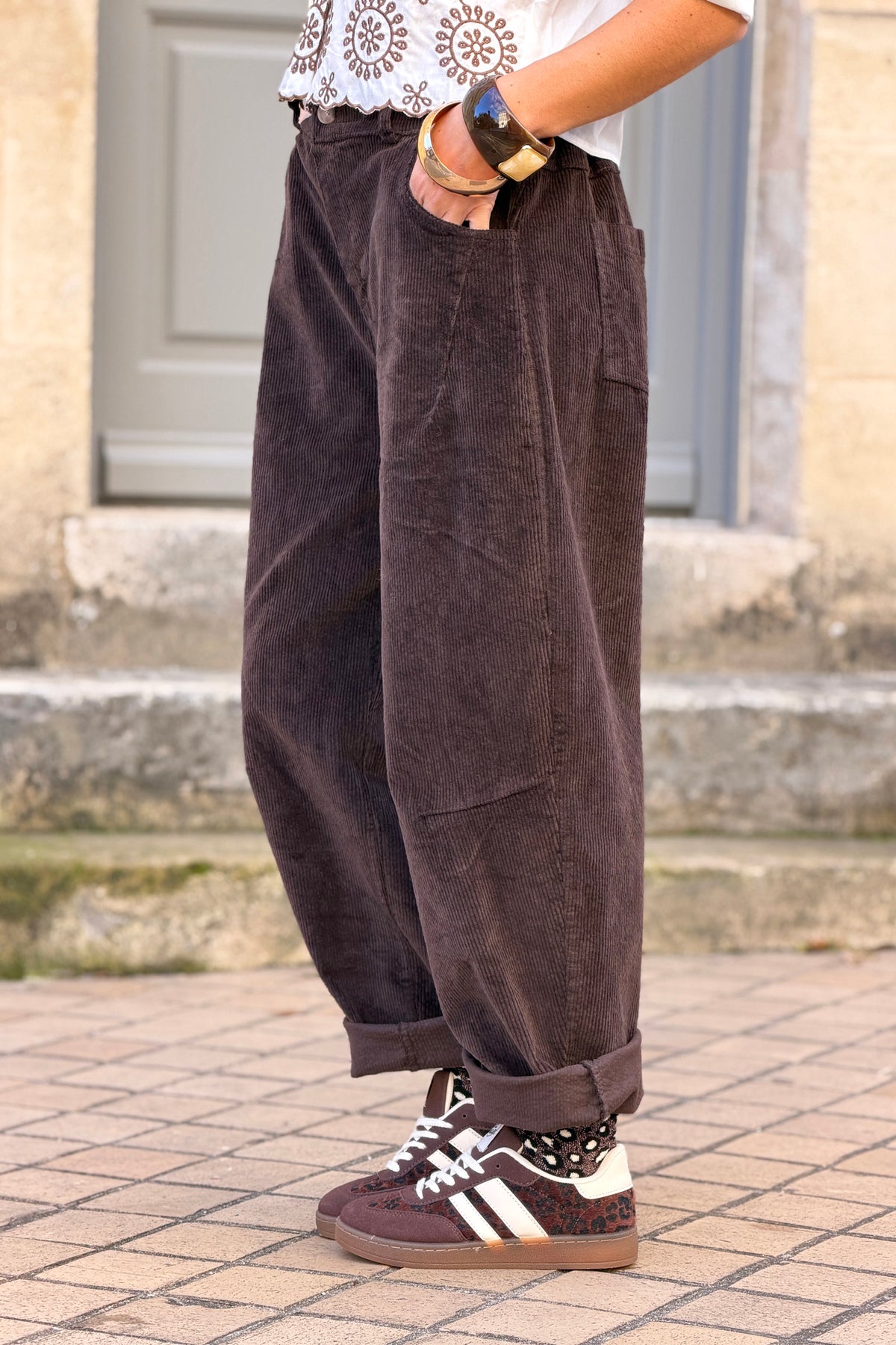 Brown Corduroy Wide Leg Jeans