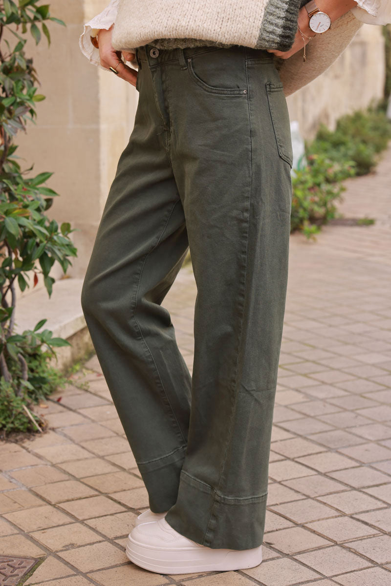 Olive Vintage Wide-Leg Wide Cuff Jeans