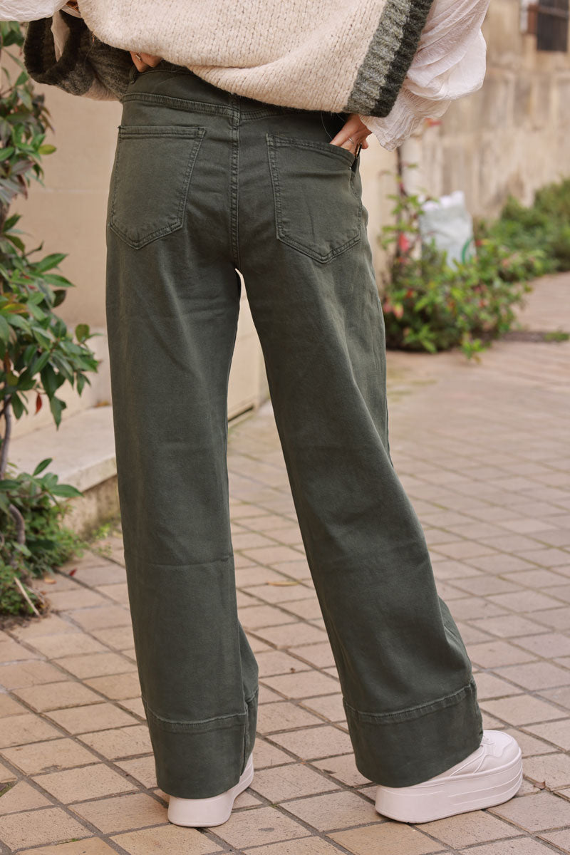 Olive Vintage Wide-Leg Wide Cuff Jeans