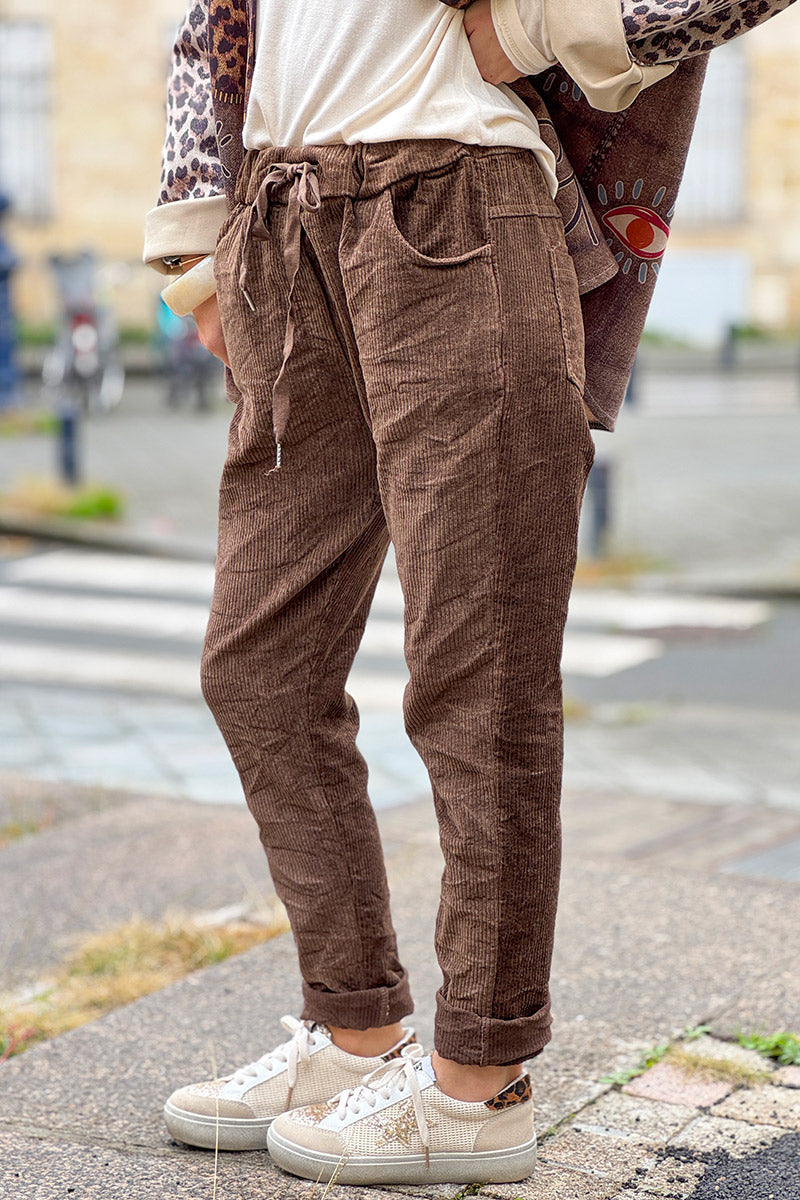 Brown Corduroy Pull-On Pants
