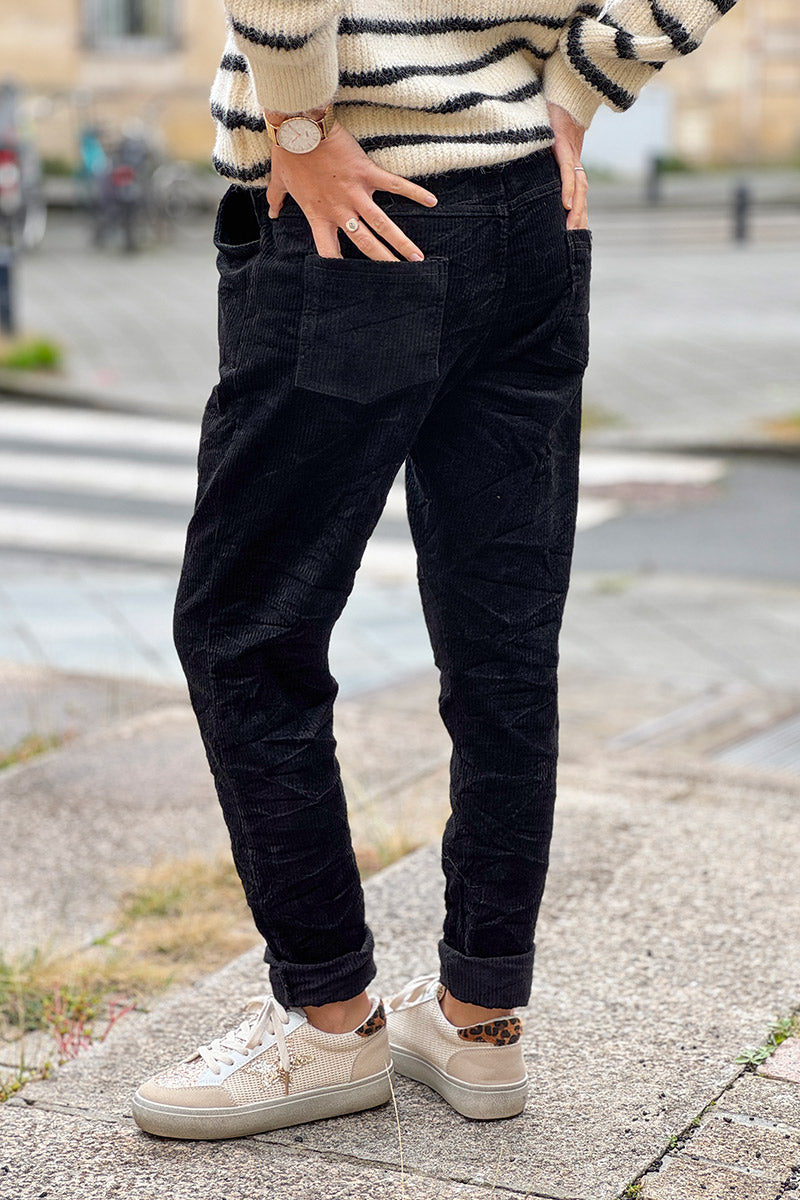 Black Corduroy Pull-On Pants