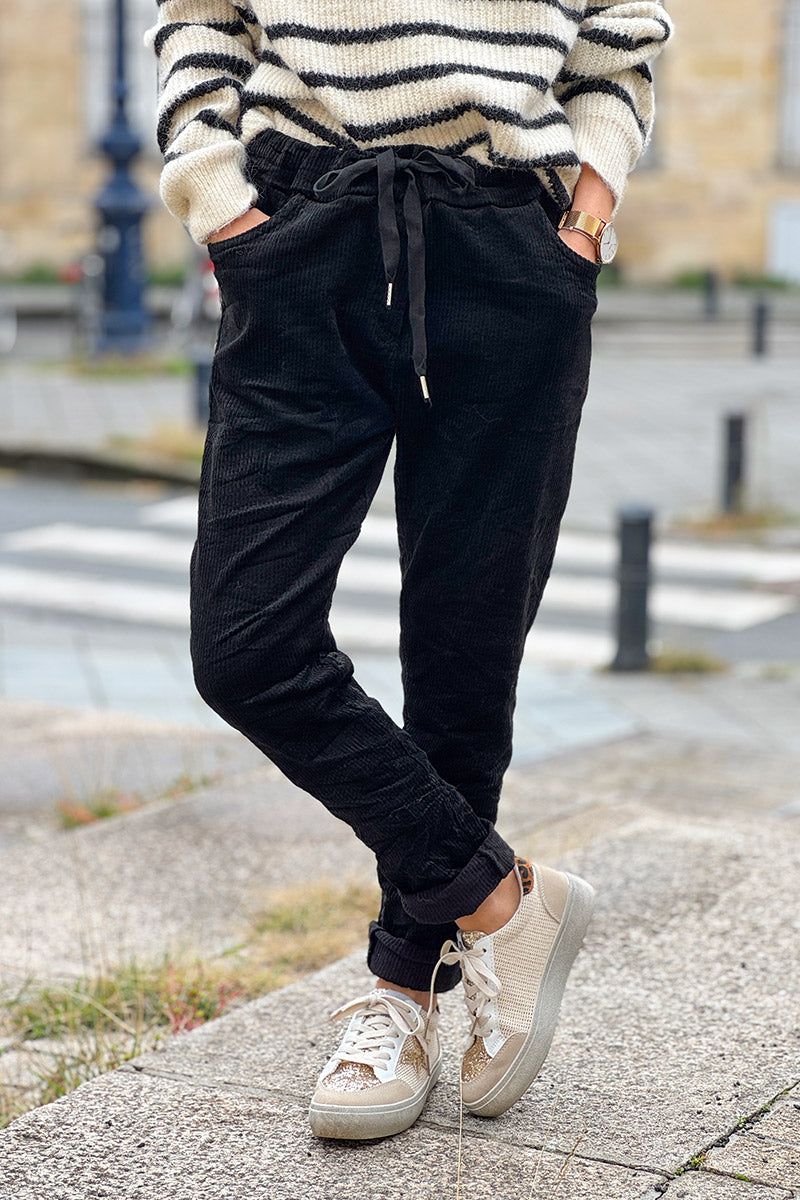 Black Corduroy Pull-On Pants