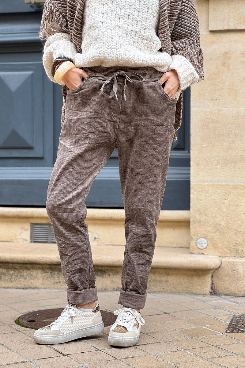 Taupe Corduroy Pull-On Pants
