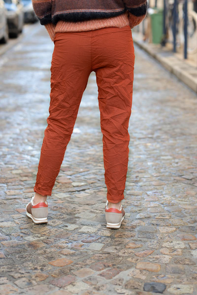 Pantalon terracotta confort stretch ceinture élastique