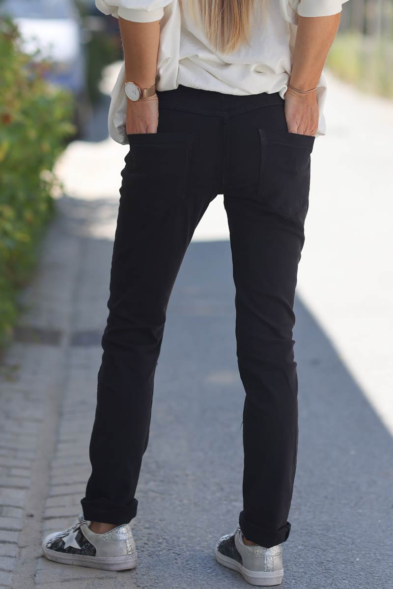 Pantalon toile de jean noir boutons originaux E148 (1)