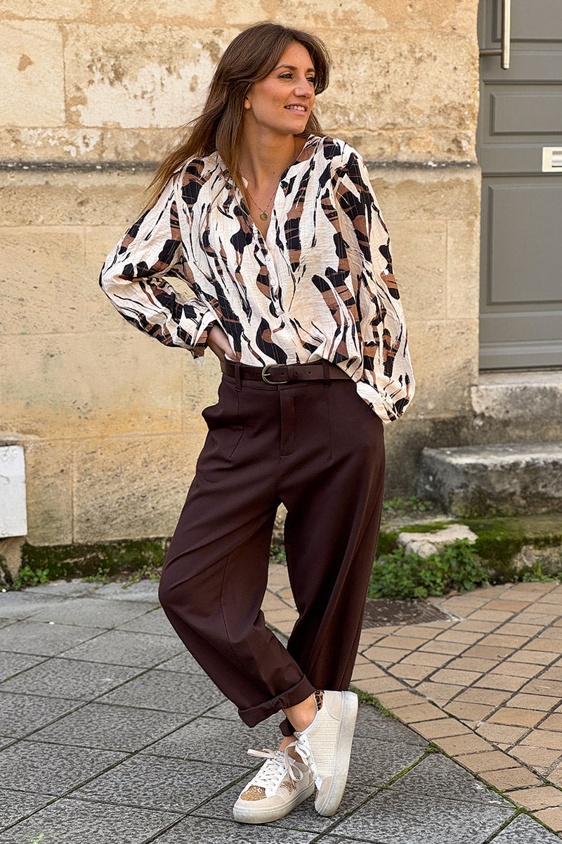 Chocolate Brown Viscose Stretch Slacks with Belt