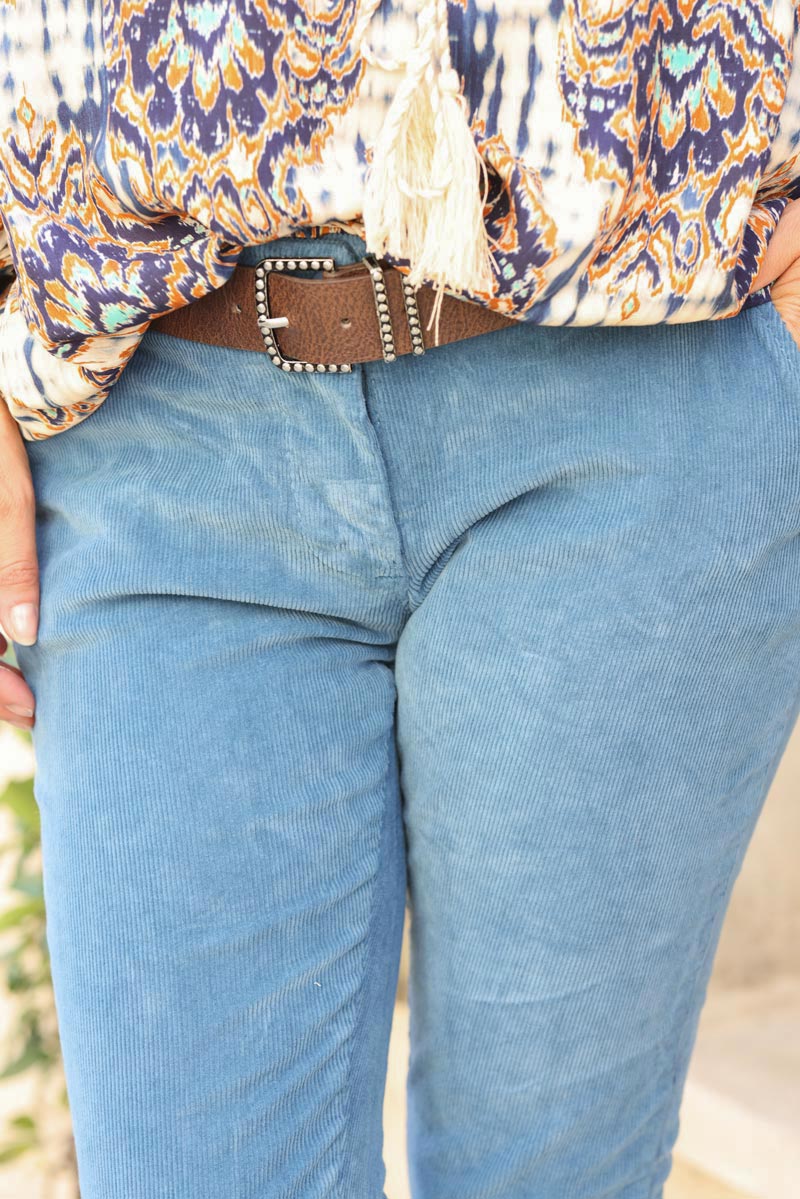Pantalon velours cotele bleu jean G213 (1)