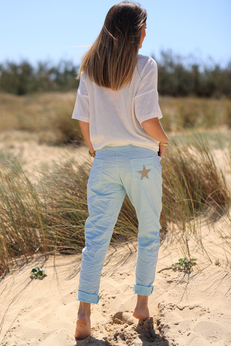 Water green comfort and stretch fabric pants with a glitter star