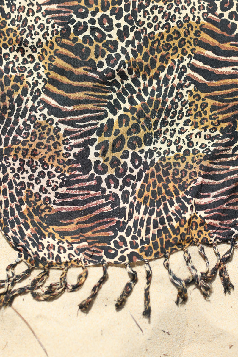 Pareo de plage long, imprime croco, zebre et leopard e009 (1)