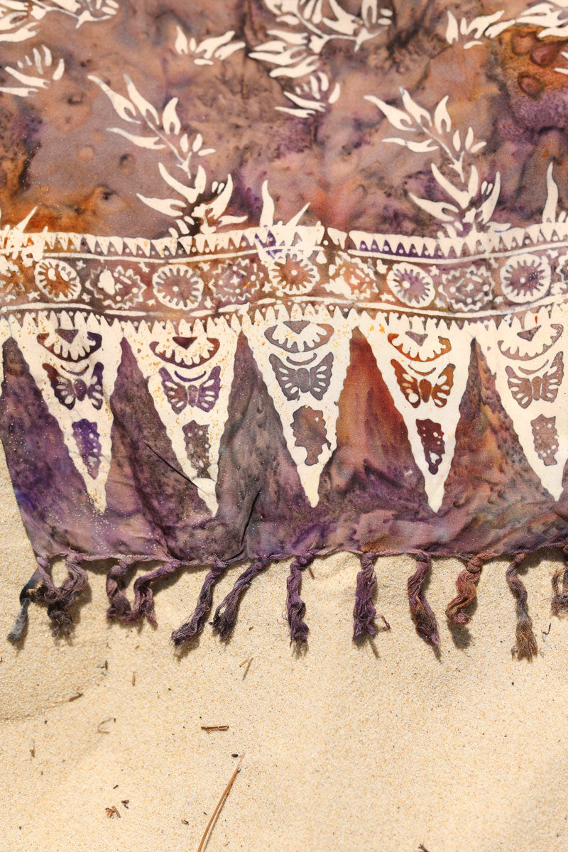 Pareo de plage long imprime indonesien delave marron violet e012 (4)