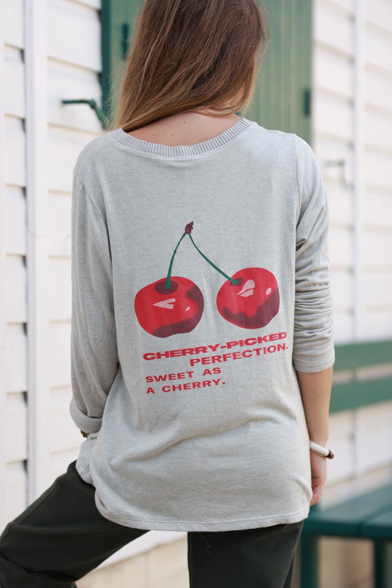 'Cherry Perfection' Beige Jersey Sweater