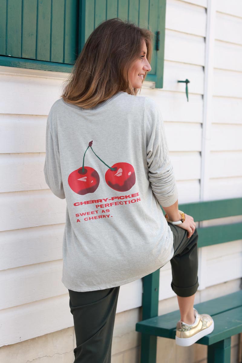 'Cherry Perfection' Beige Jersey Sweater