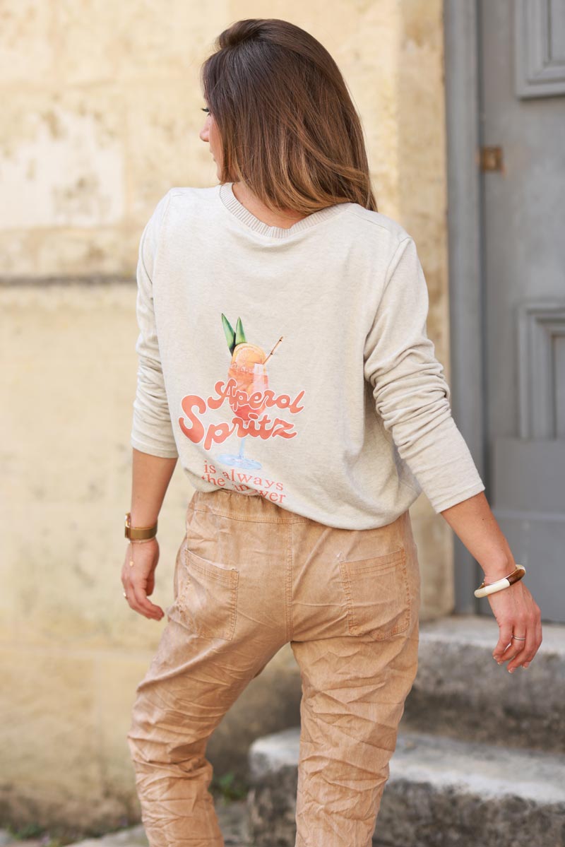 'Aperol spritz' beige jersey jumper