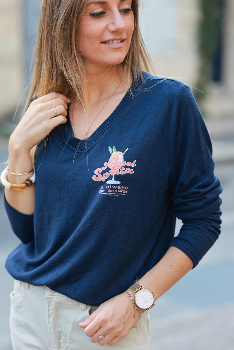 'Aperol spritz' navy blue jersey sweater