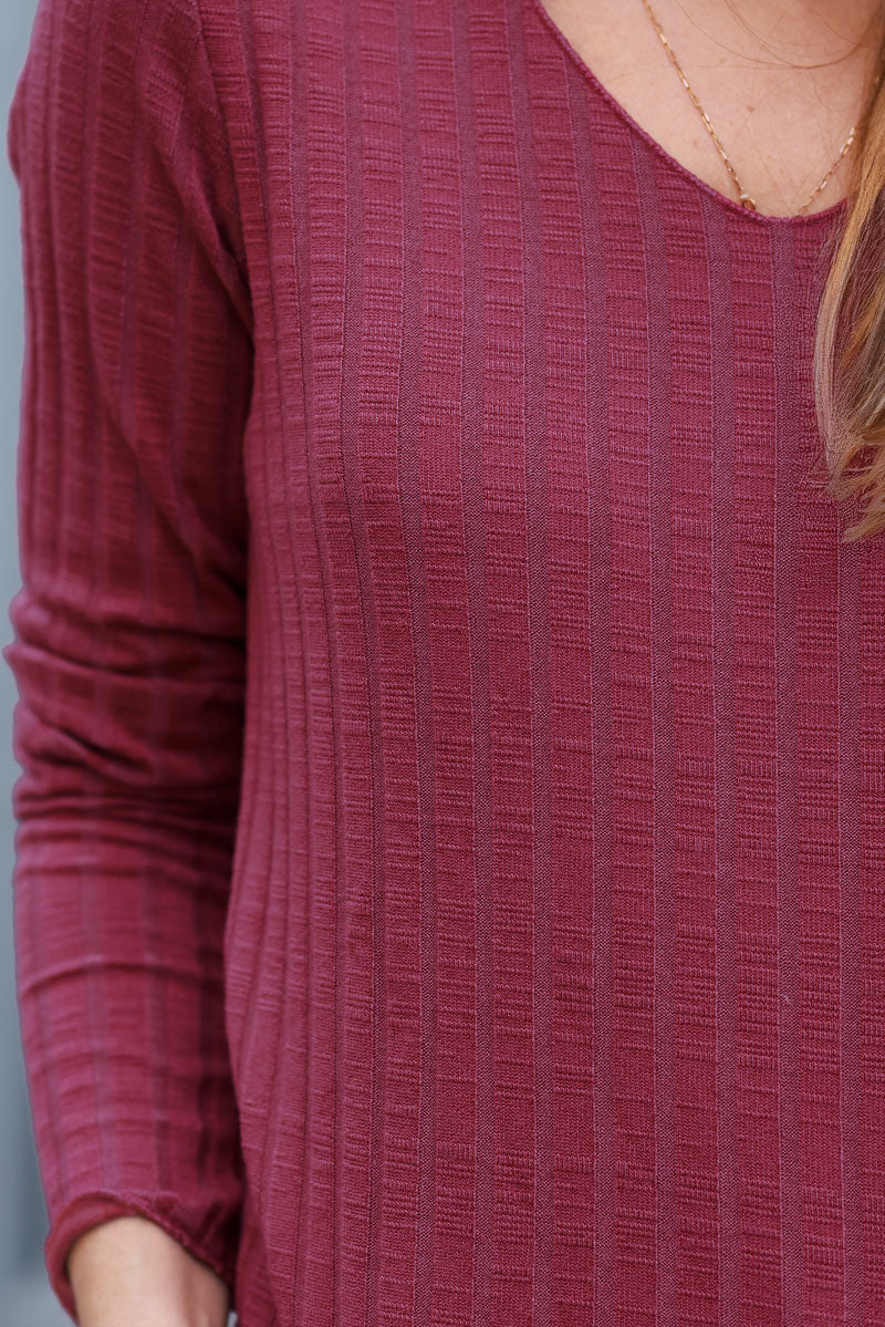Burgundy long sleeved ribbed soft top