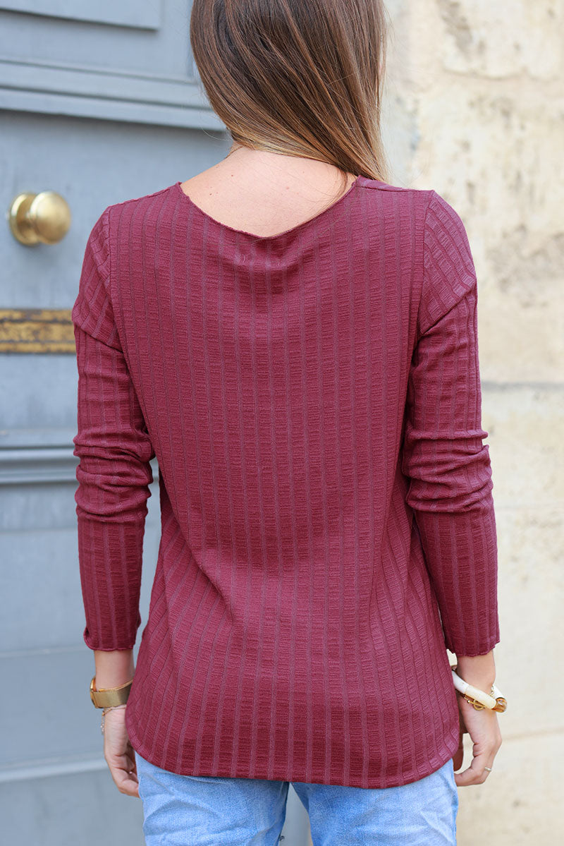 Burgundy long sleeved ribbed soft top