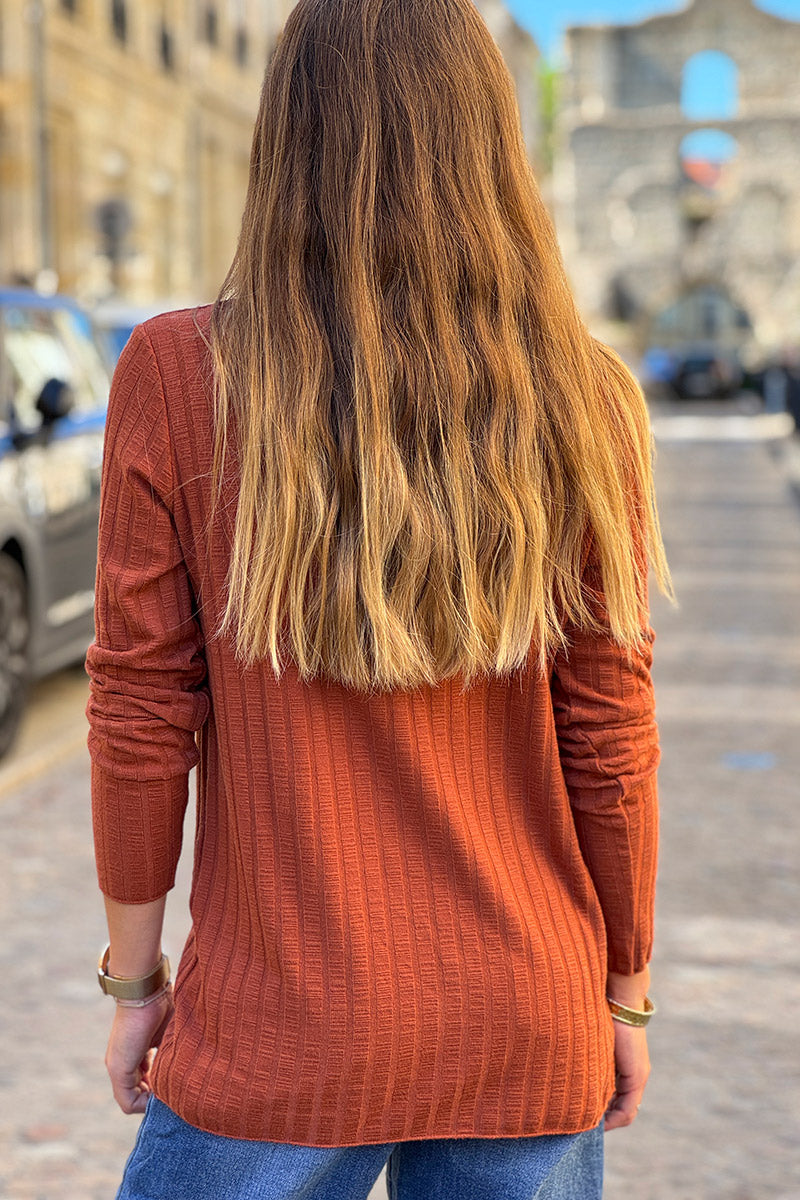 Terracotta long sleeved ribbed soft top