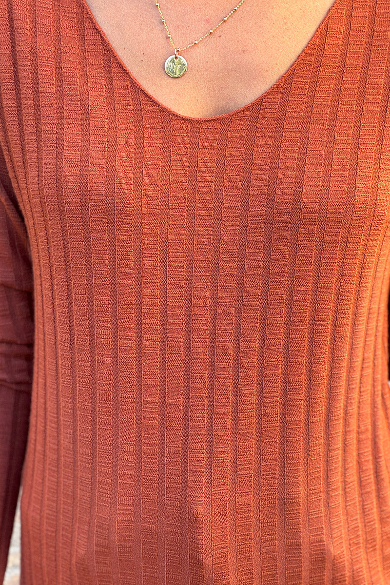 Terracotta long sleeved ribbed soft top