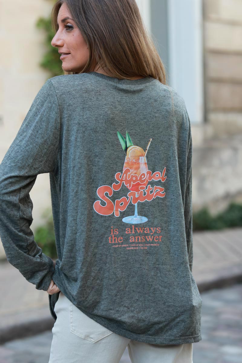 'Aperol spritz' khaki jersey jumper