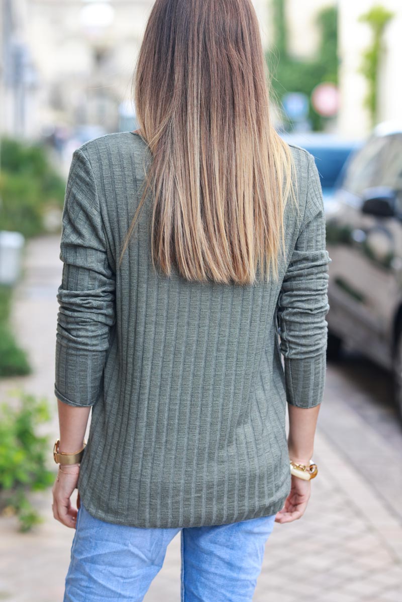 Khaki long sleeved ribbed soft top