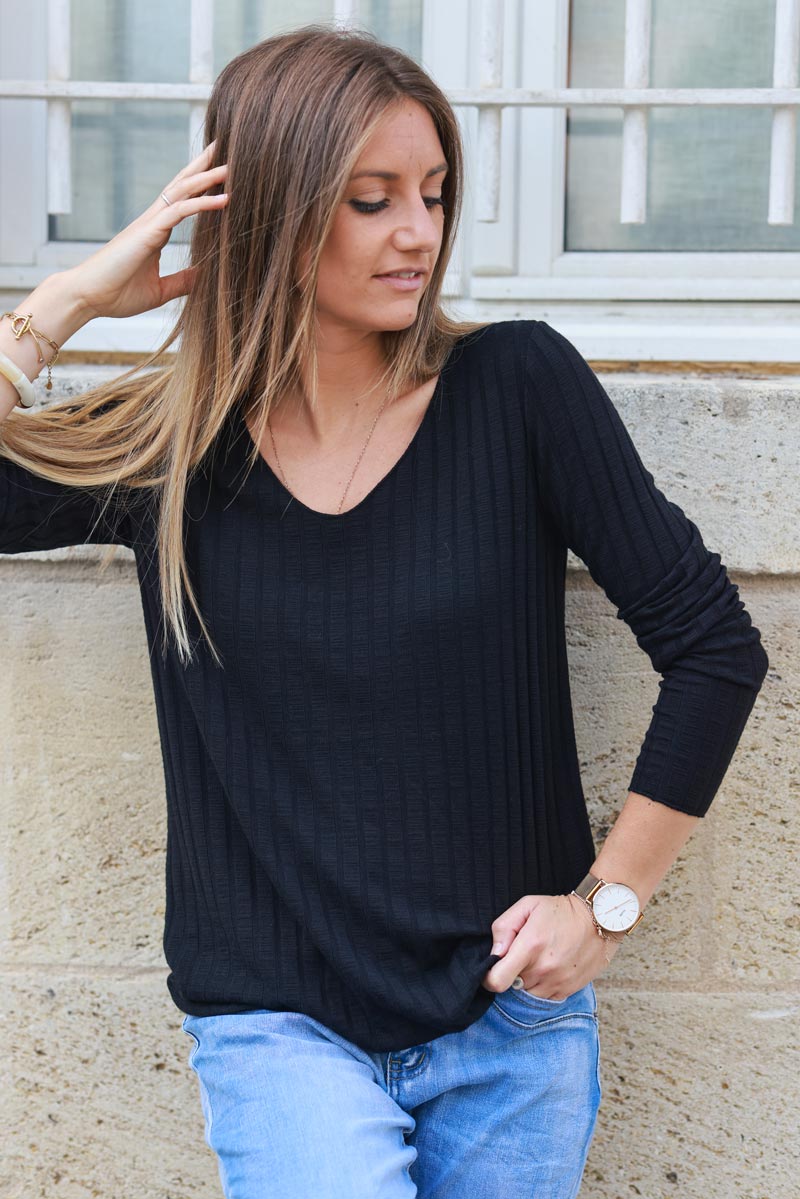 Black long sleeved ribbed soft top