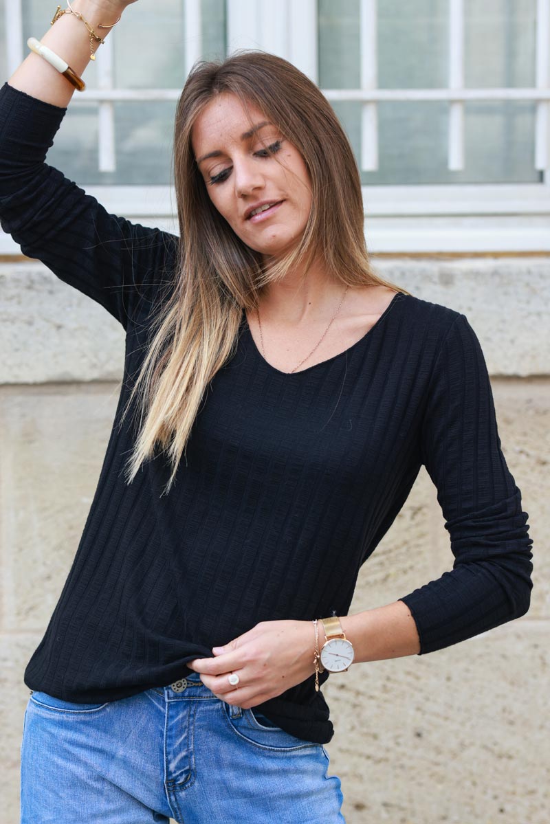 Black long sleeved ribbed soft top