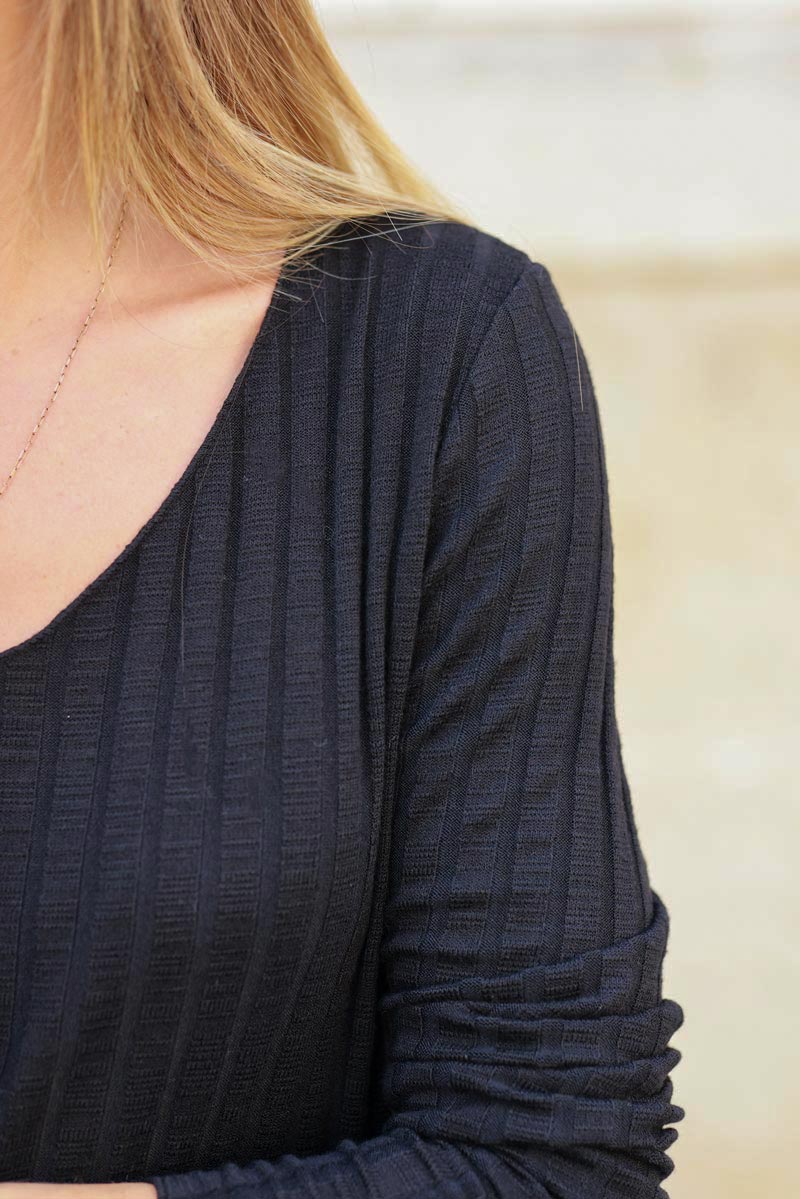 Black long sleeved ribbed soft top