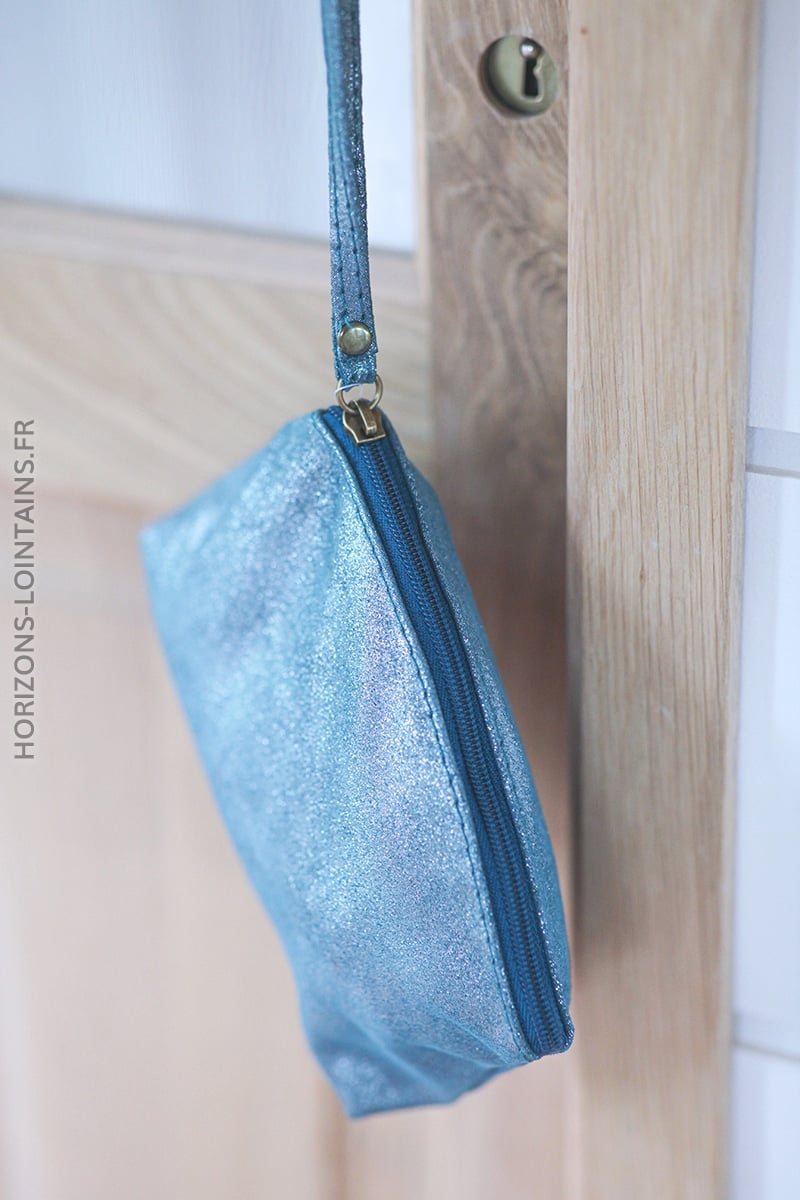 Metallic glitter blue small pouch