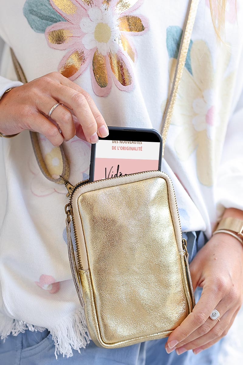 Crossbody metallic gold soft leather pouch