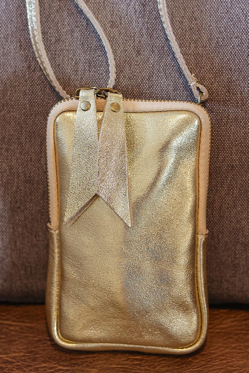Crossbody metallic gold soft leather pouch
