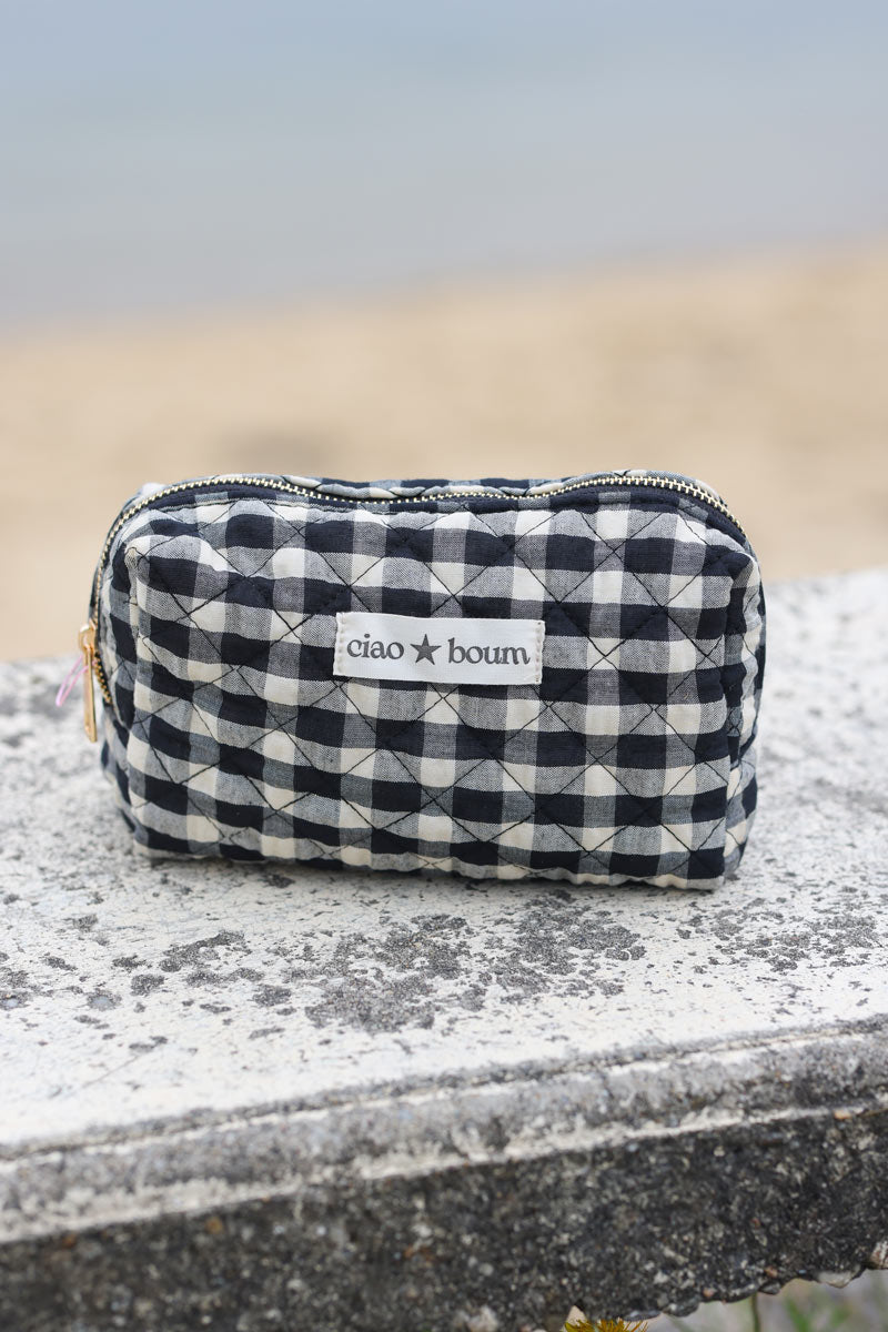 Bolsa de algodón con estampado de cuadros vichy en blanco y negro