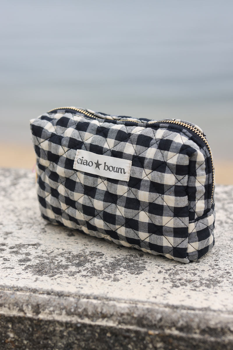 Bolsa de algodón con estampado de cuadros vichy en blanco y negro