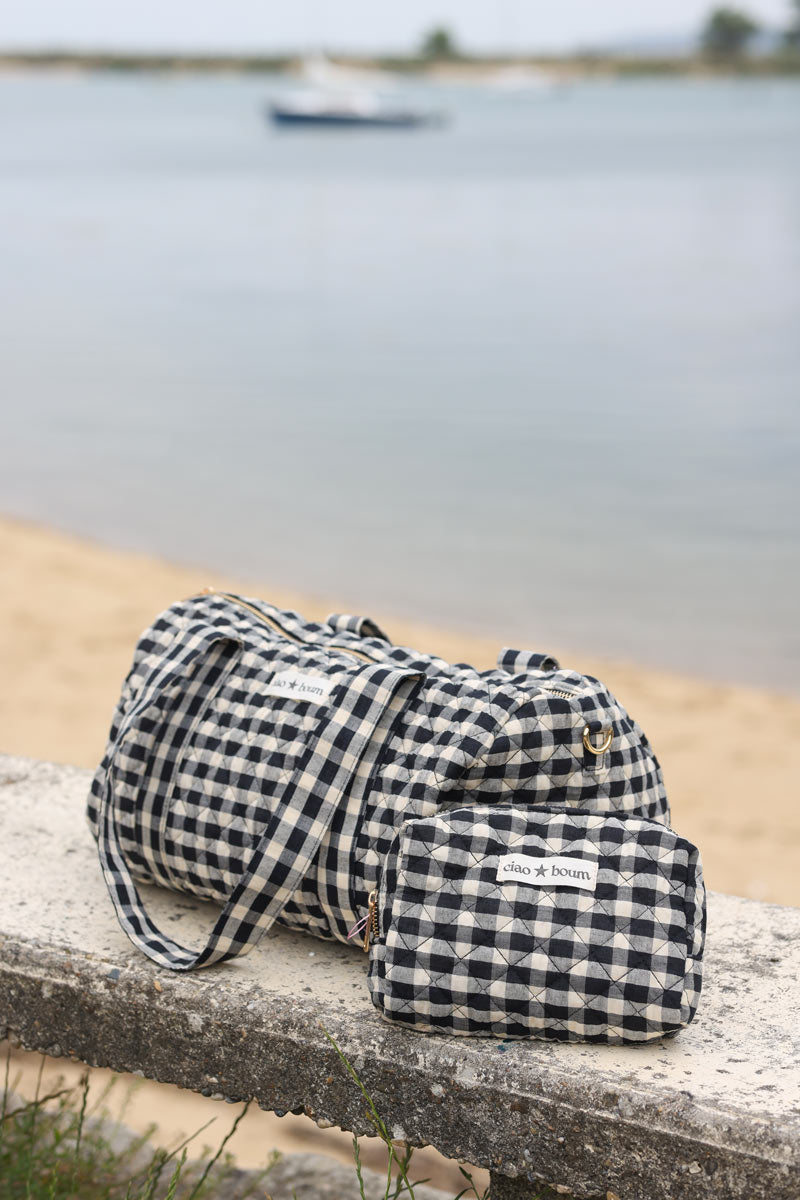 Bolsa de algodón con estampado de cuadros vichy en blanco y negro