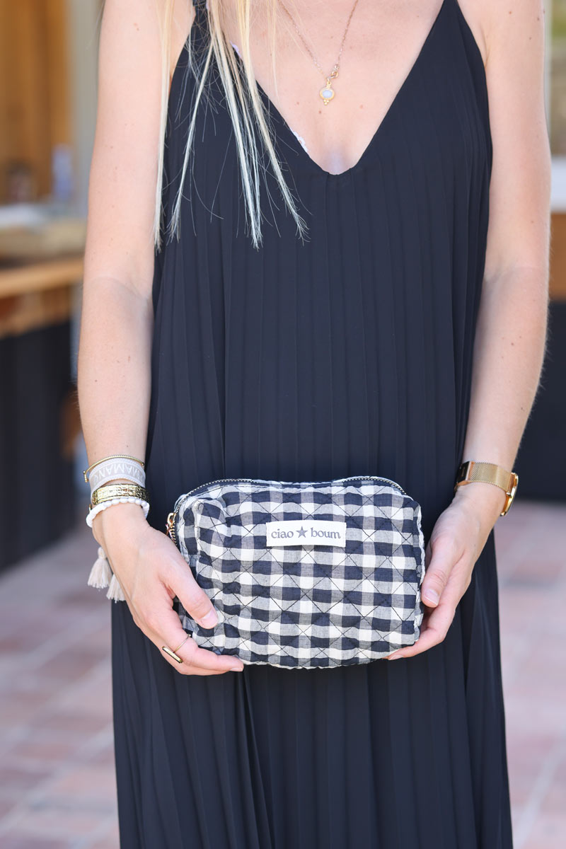 Bolsa de algodón con estampado de cuadros vichy en blanco y negro