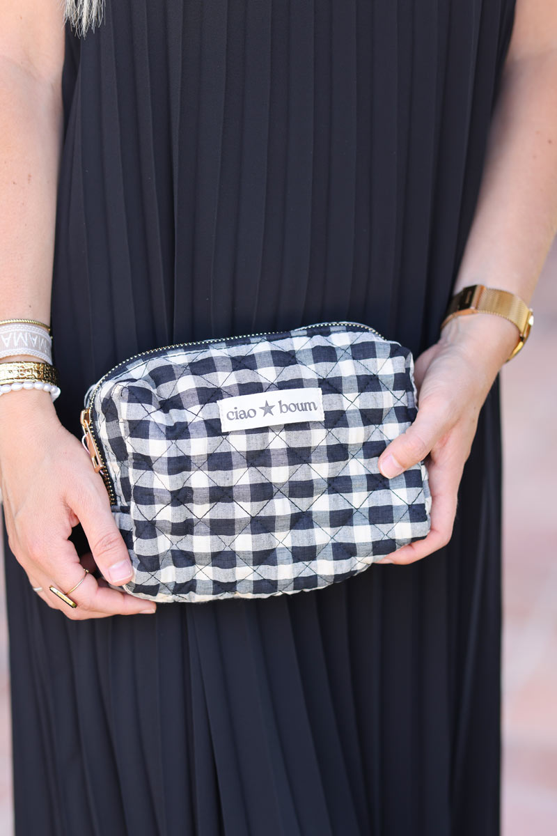 Bolsa de algodón con estampado de cuadros vichy en blanco y negro