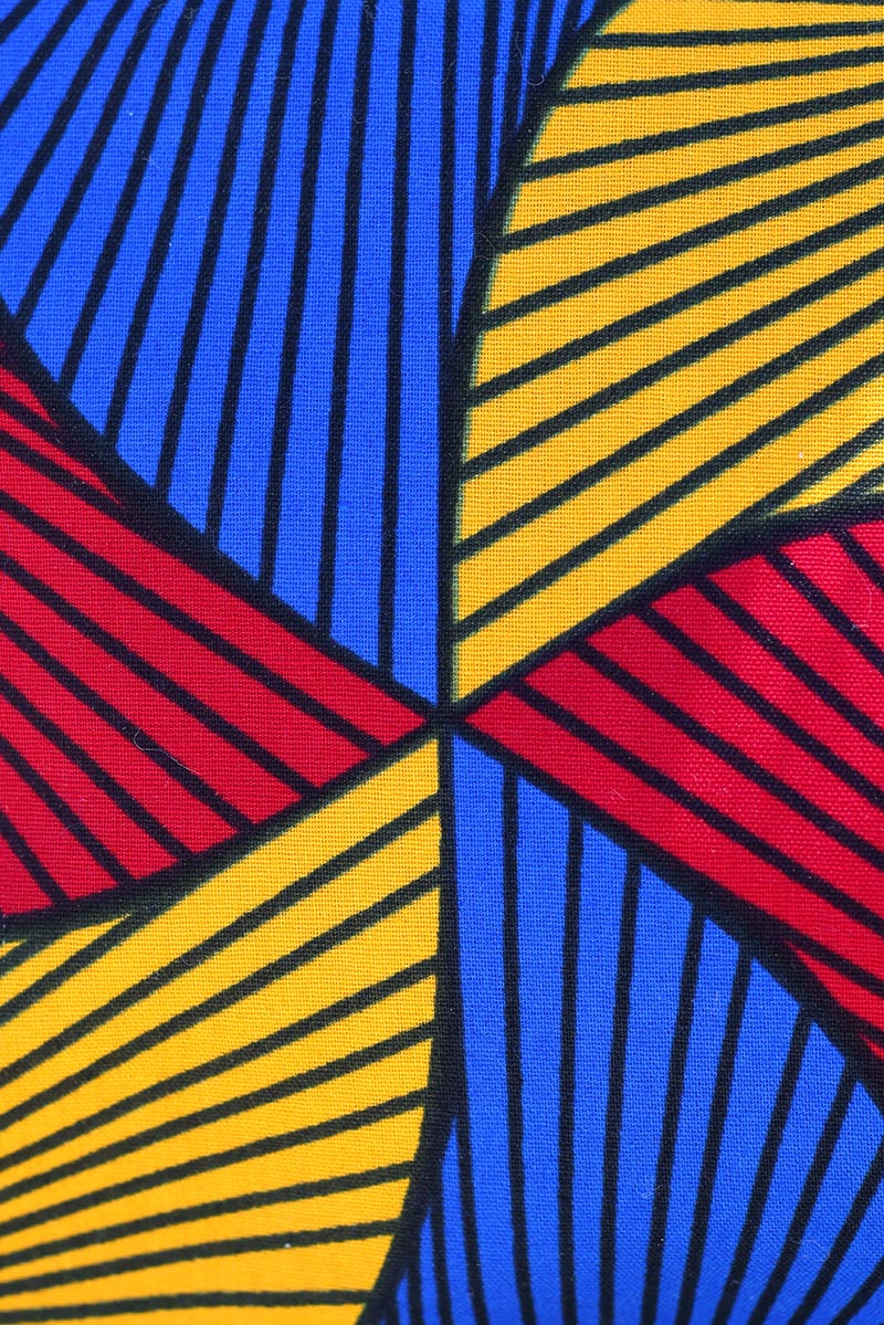 Pochette en tissu imprimé graphique psychédélique trio couleurs rouge jaune et bleu H055