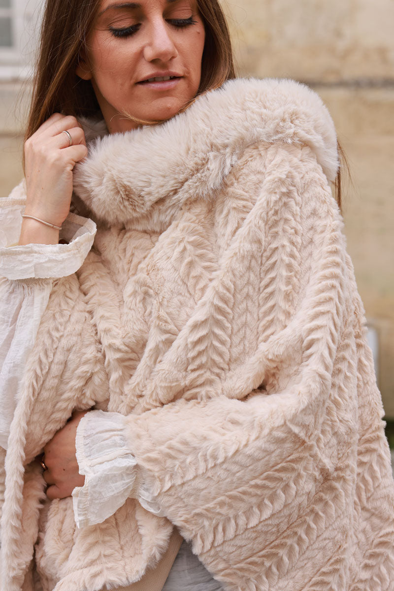 Beige Faux Chinchilla Poncho Cape