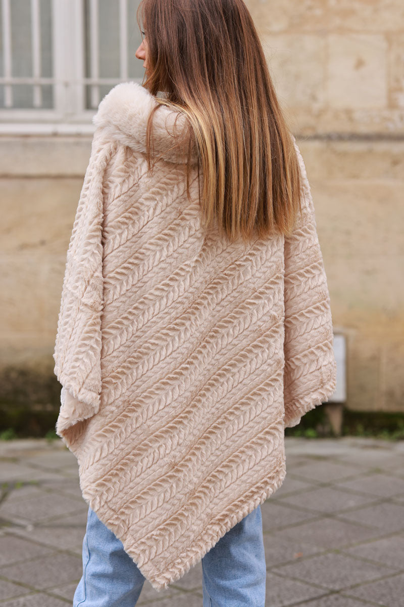 Beige Faux Chinchilla Poncho Cape