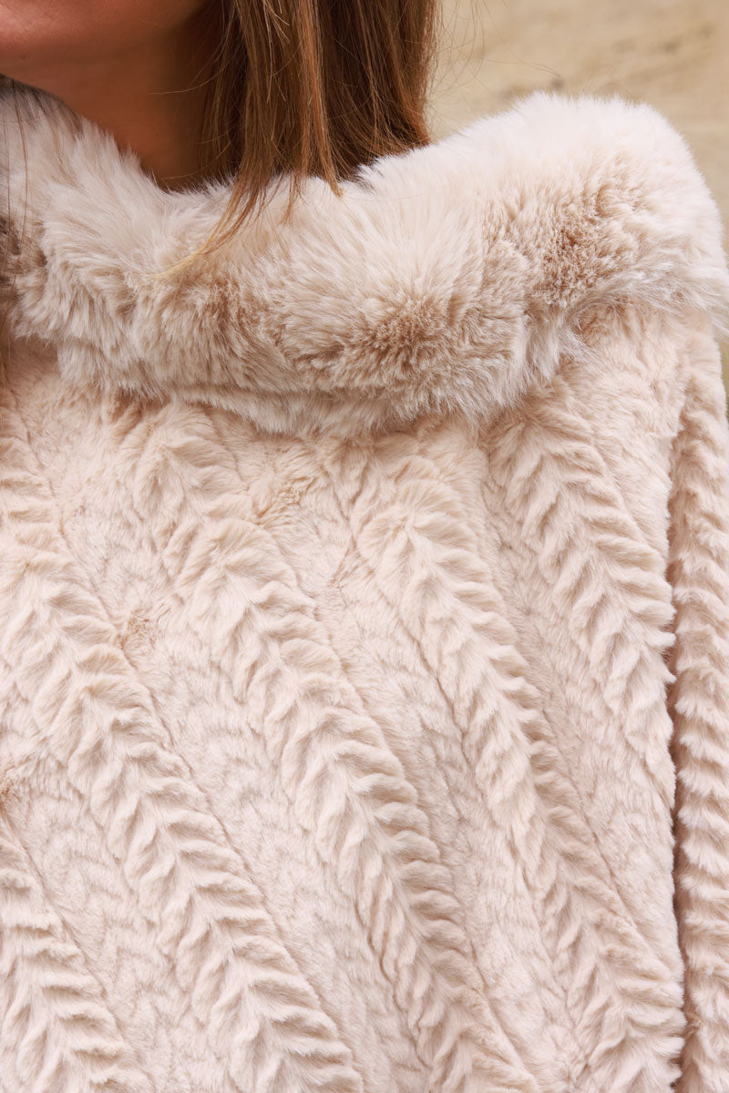 Beige Faux Chinchilla Poncho Cape