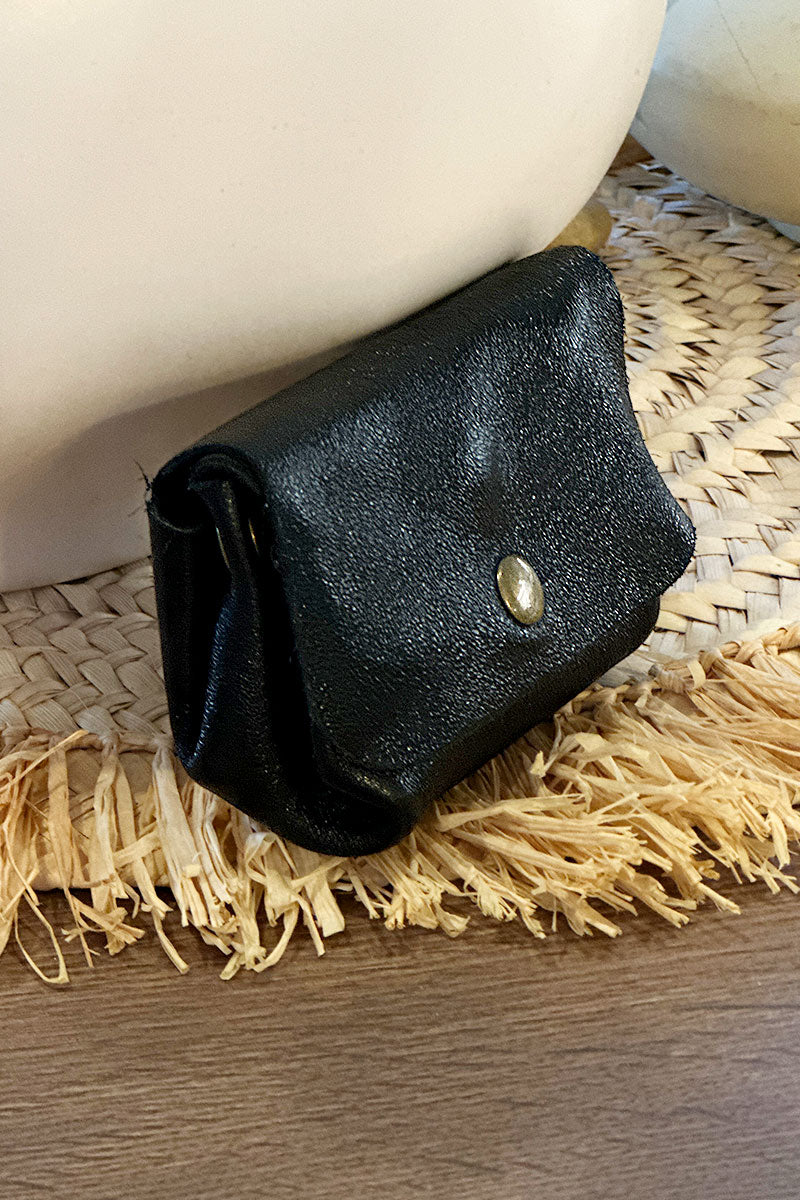 Porte monnaie en cuir brillant irisé noir