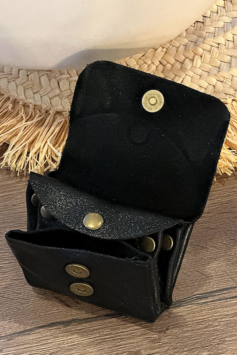 Porte monnaie en cuir brillant irisé noir