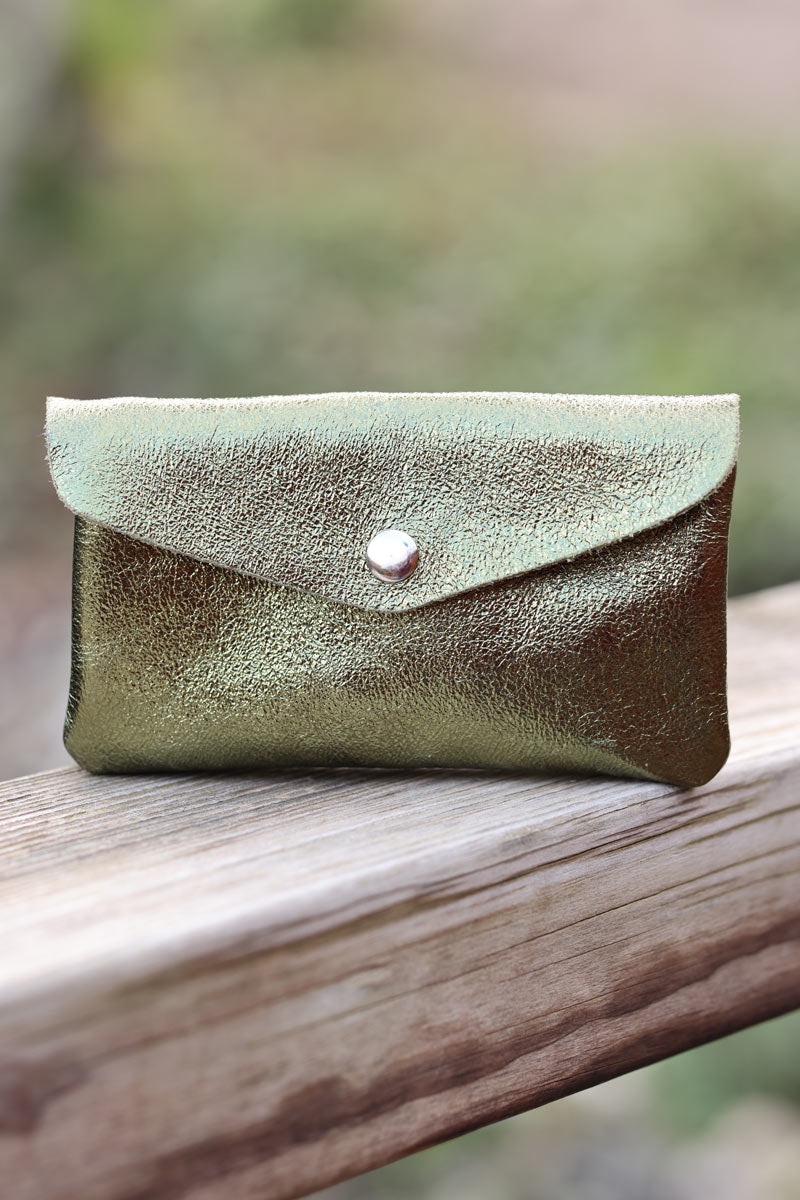 Metallic khaki leather purse