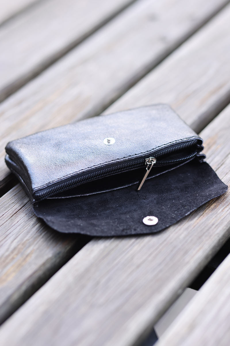 Metallic black leather purse