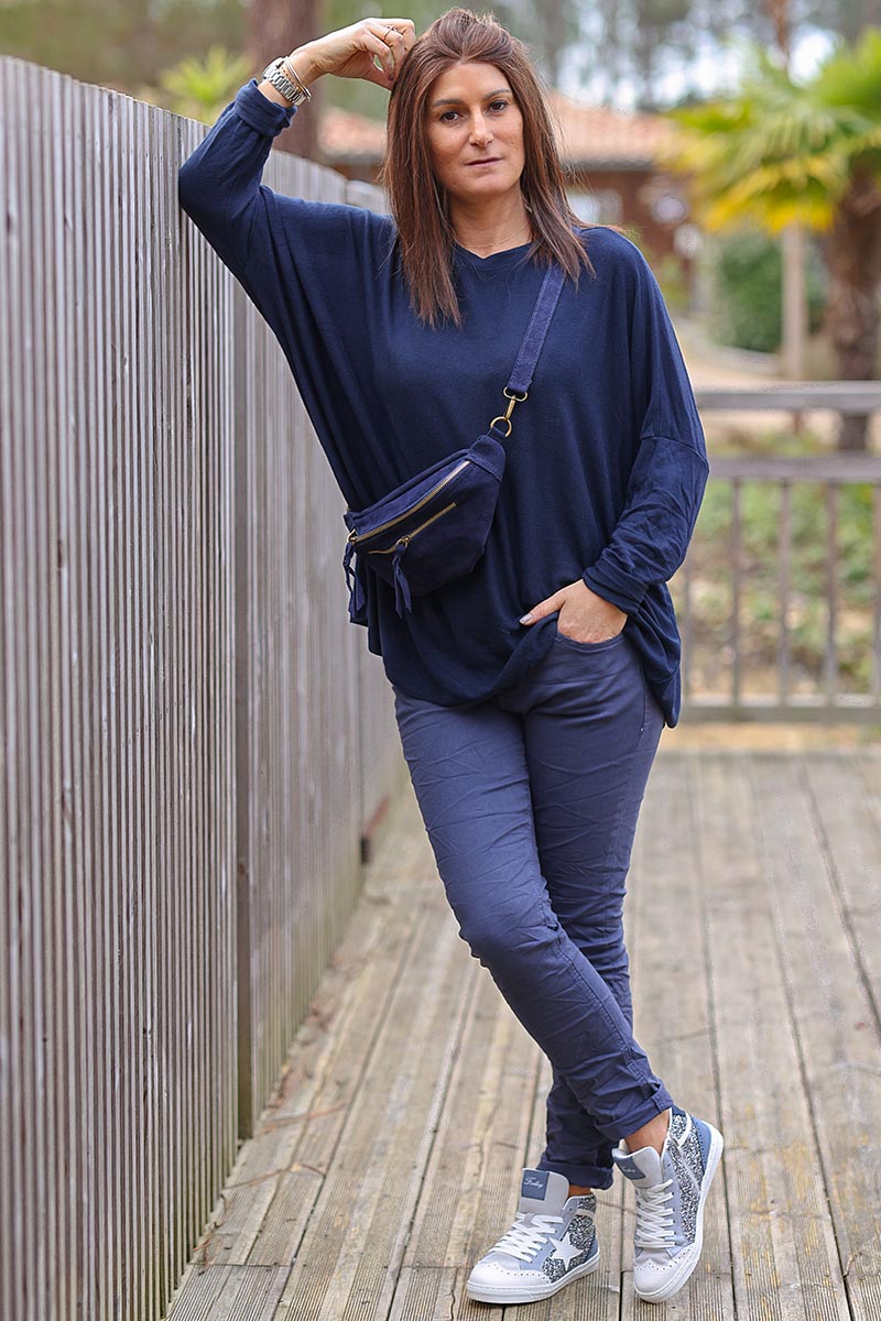 Navy blue relaxed fit soft jersey jumper